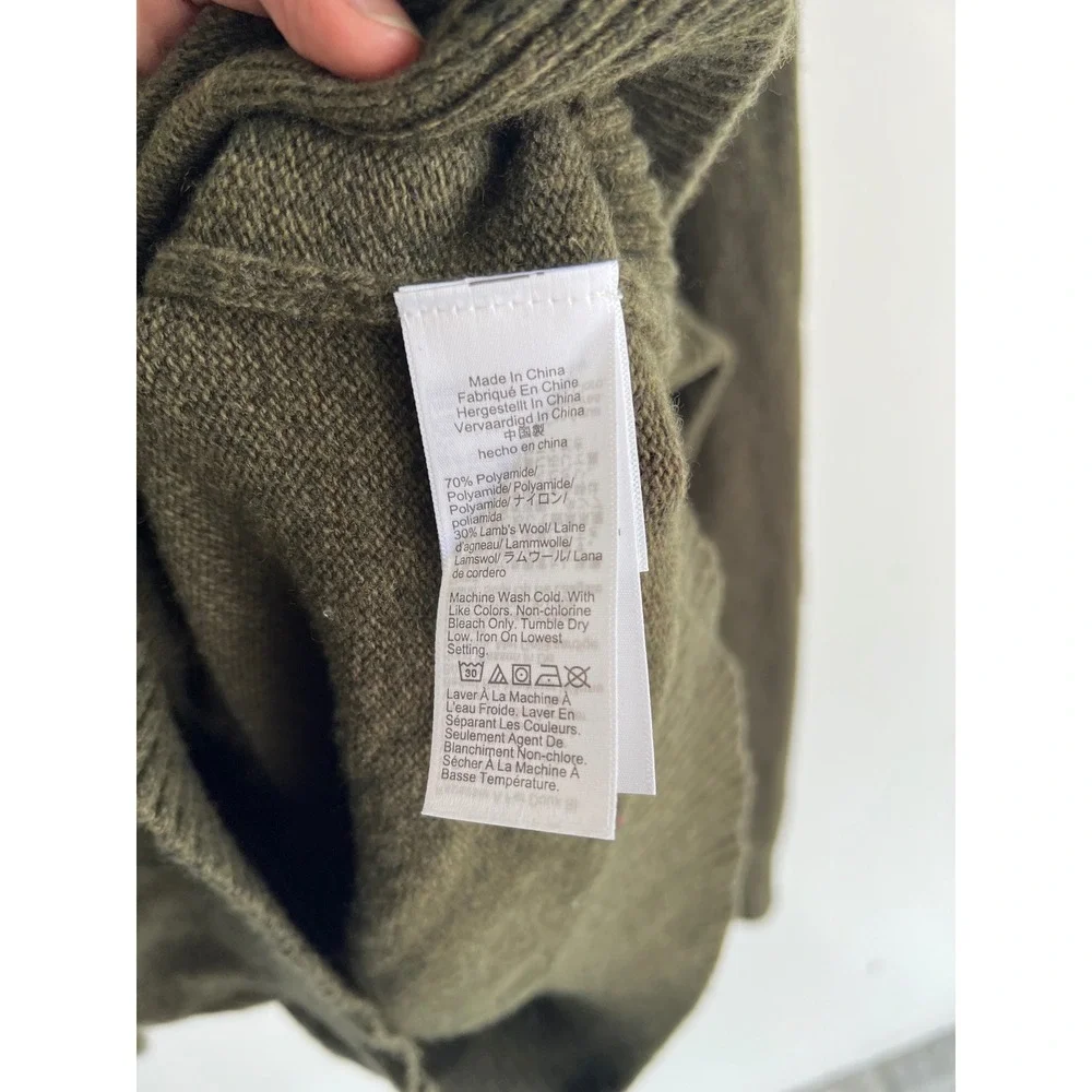 J. Crew Mens XL‎ Olive Green Lambswool Blend Raglan Crewneck Sweater Re-Imagined